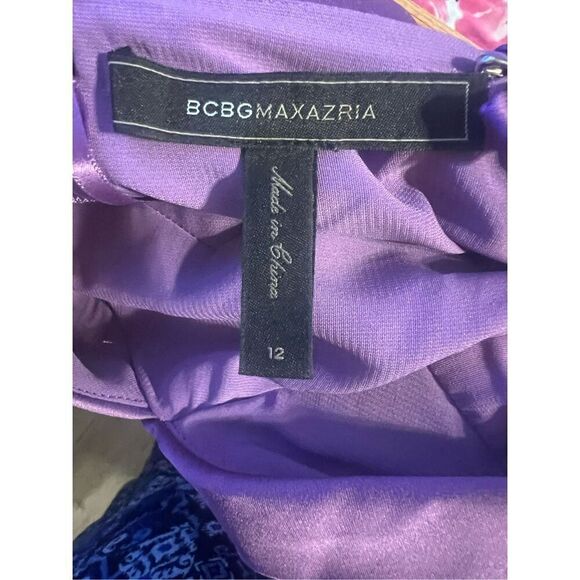 BCBG Max Azria Women’s Size 12 Mitzi Bandage Dress Purple Strappy Silky Zip Up - Picture 12 of 13